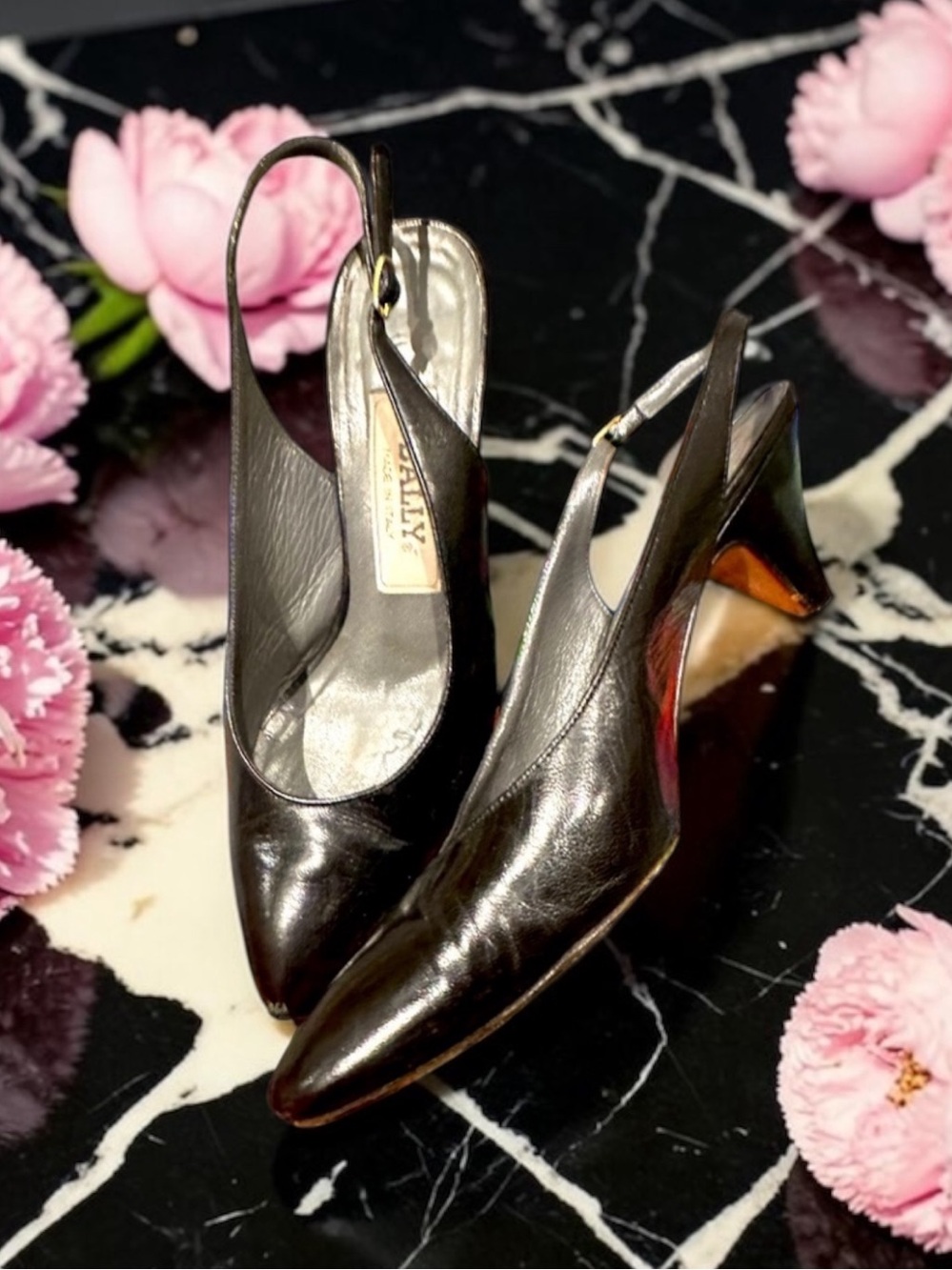 Bally vintage leather sling back shoes